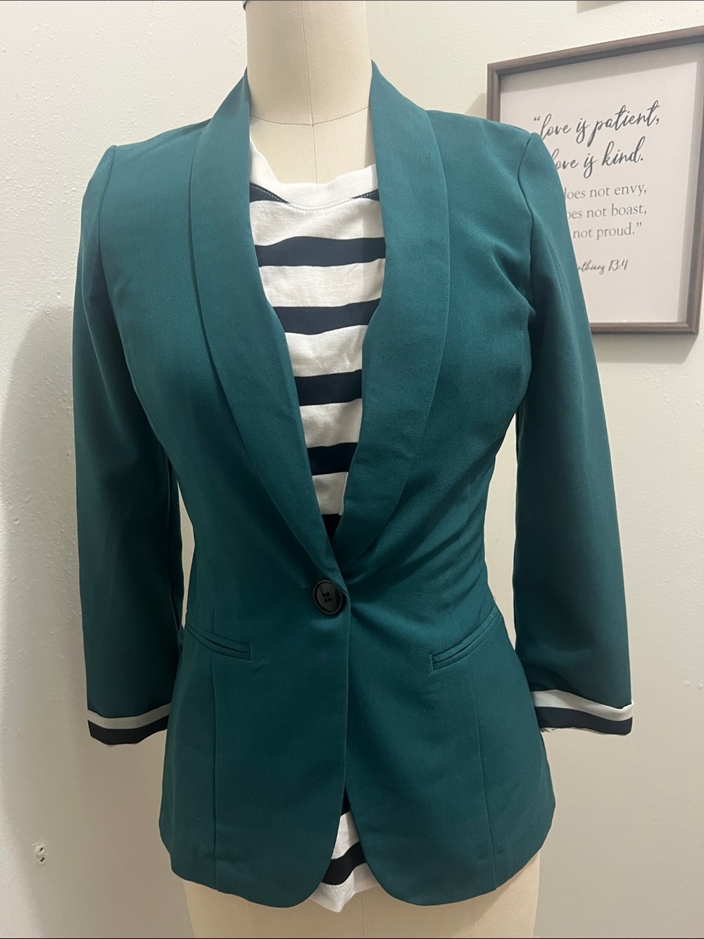Charlotte Russe Teal Shawl-Collar Single-Button Blazer